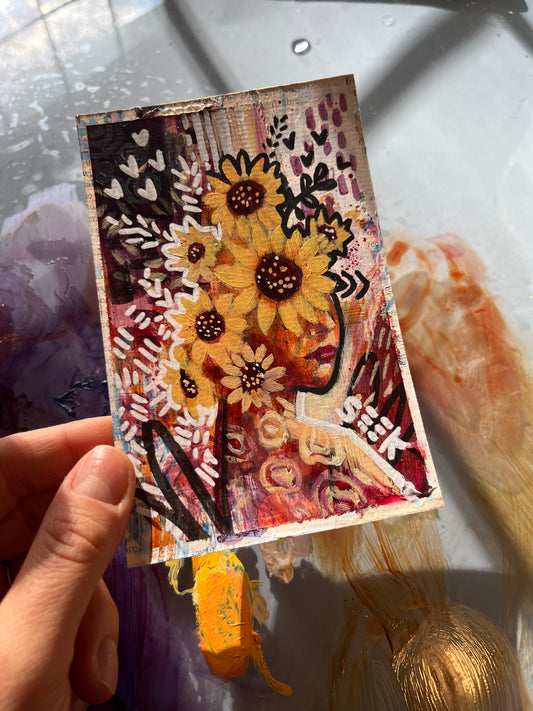 “Seek” - Sunflower Portrait Painting Prayer Card