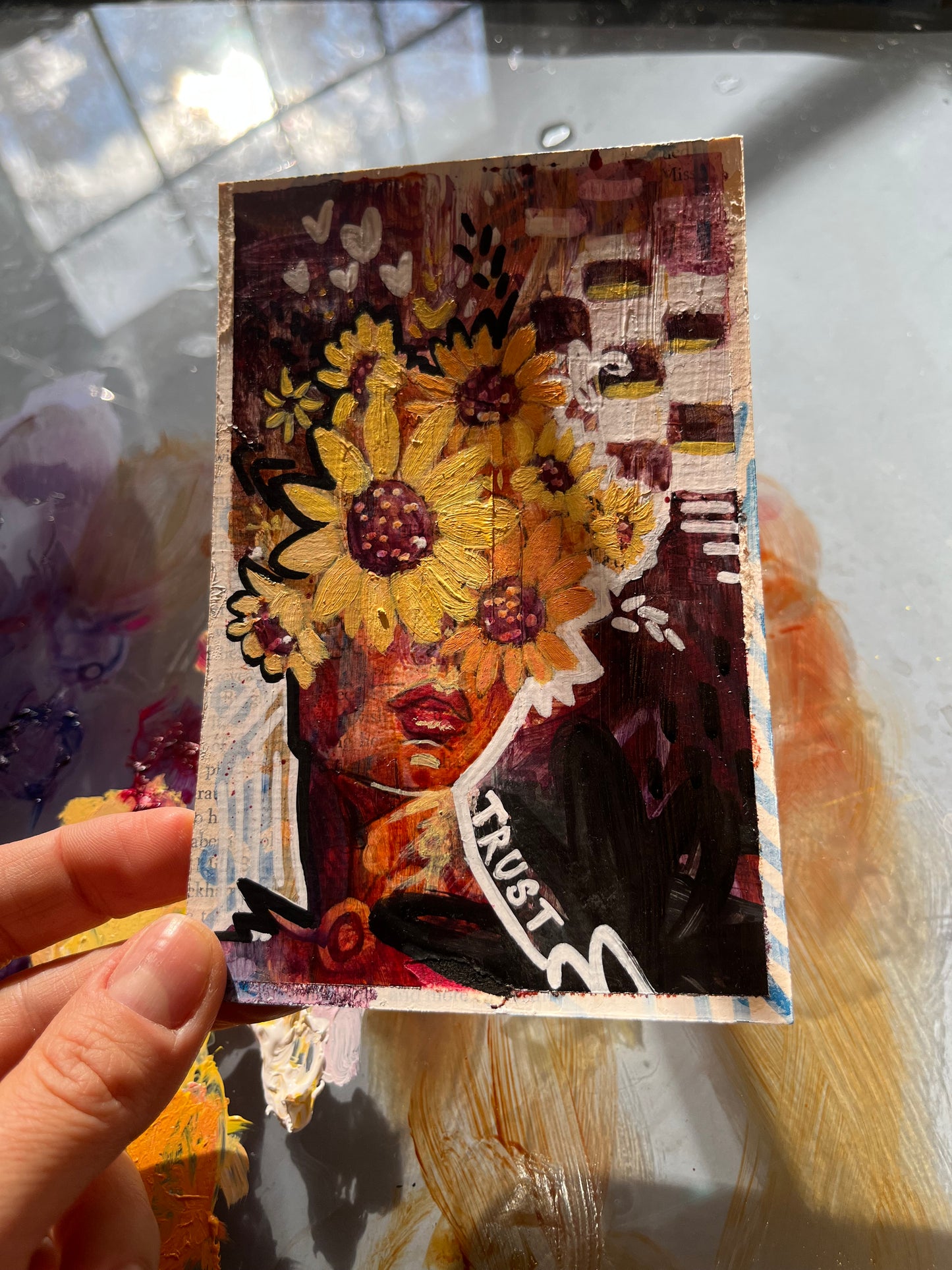 “Trust” - Sunflower Portrait Painting Prayer Card