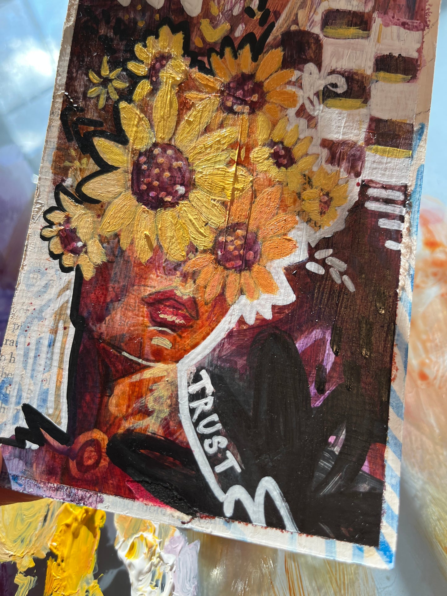 “Trust” - Sunflower Portrait Painting Prayer Card