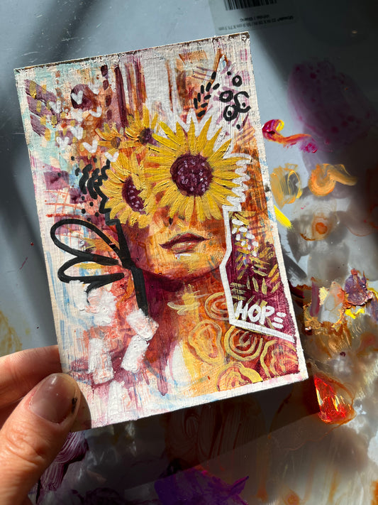 “Hope” - Sunflower Portrait Painting Prayer Card