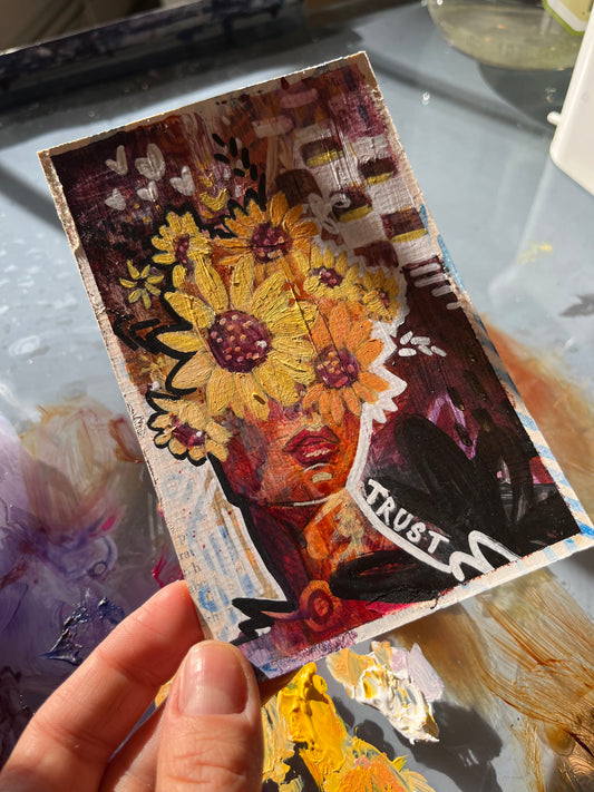 “Trust” - Sunflower Portrait Painting Prayer Card