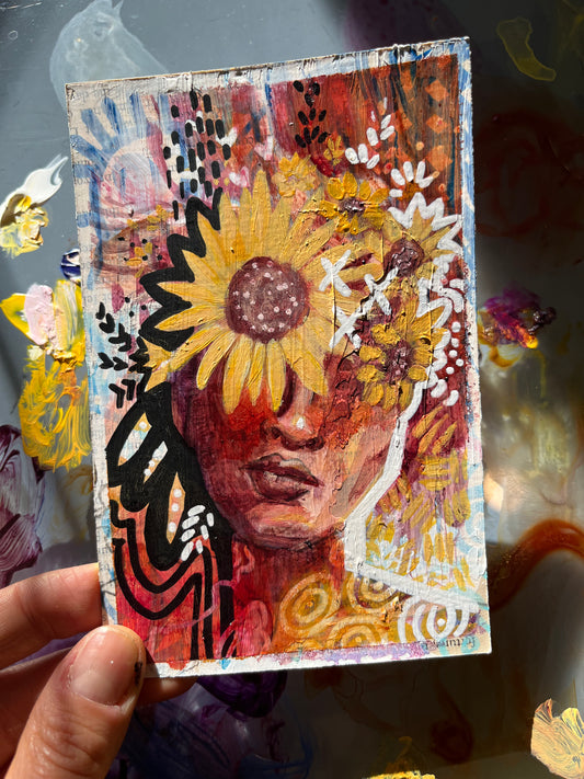 “Shine” - Sunflower Portrait Painting Prayer Card